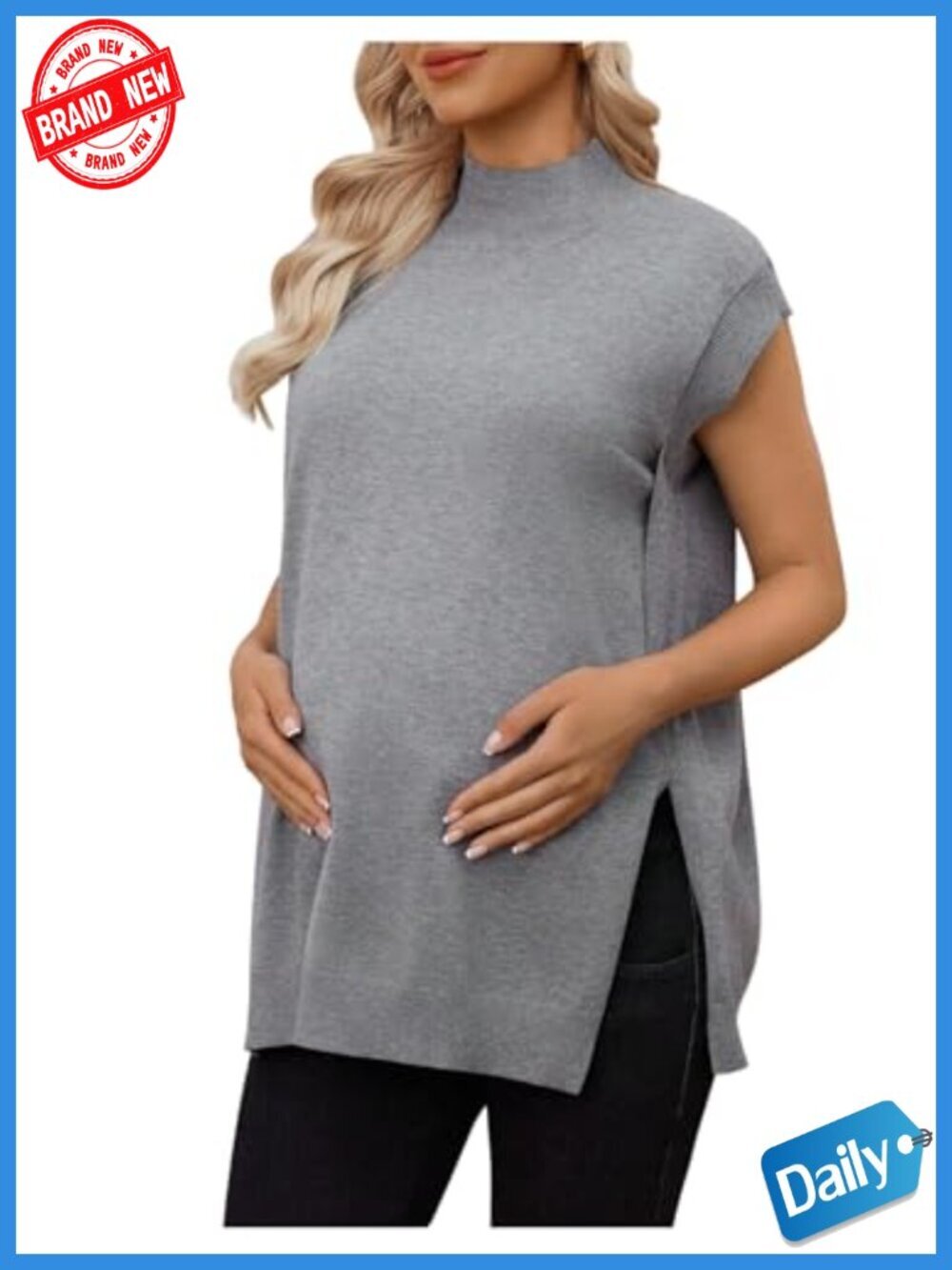 Women's Maternity Sleeveless Turtleneck Sweater Vest Mock Neck Knit Top